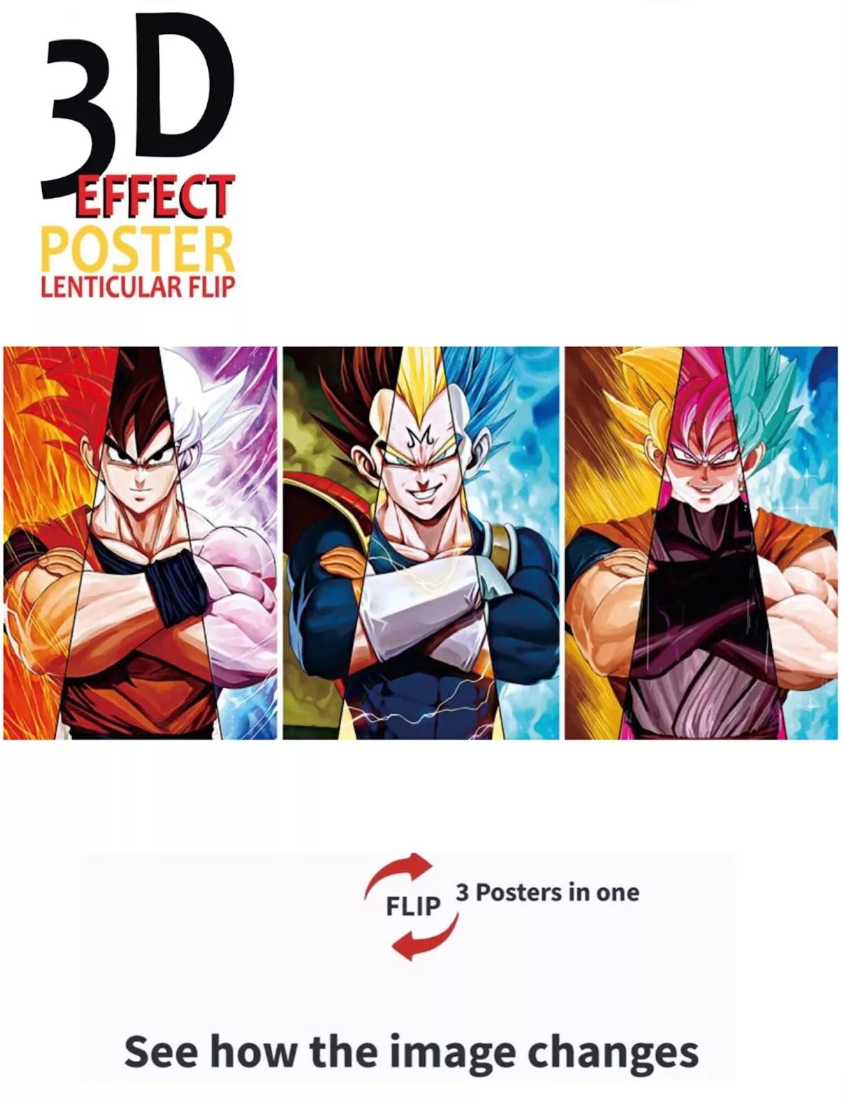 Goku Vegeta -3D Lenticular Effect- Anime Dragon Ball Z Poster, 3 image change