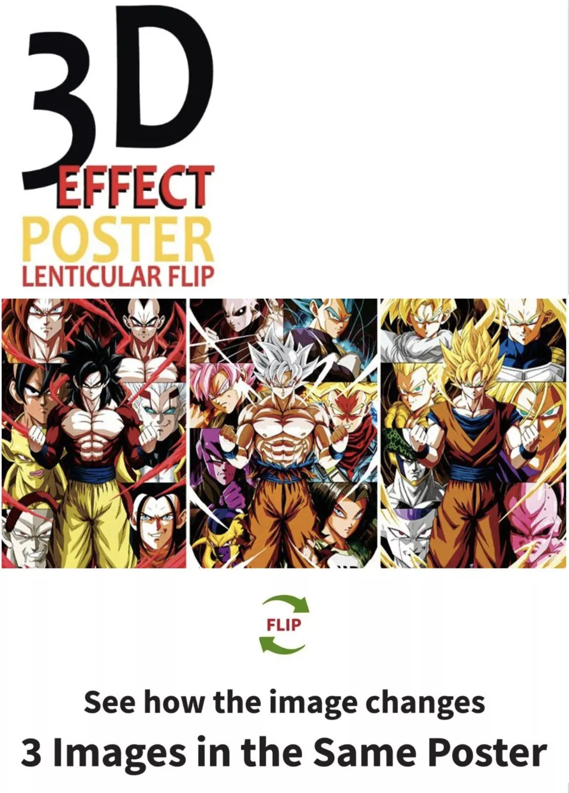 Goku-3D Lenticular Effect- Anime Dragon Ball Z Poster, 3 image change