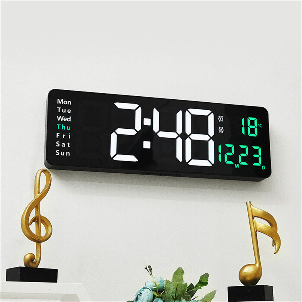 16 inch arge LED Digital Wall Clock Remote Control Temperature Date Timer Dual Alarm