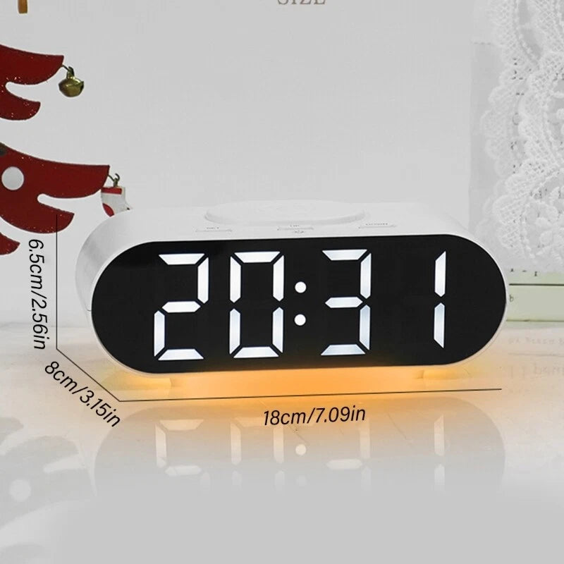 LED Digital Alarm Clock with Phone and Dimmable Night Light white