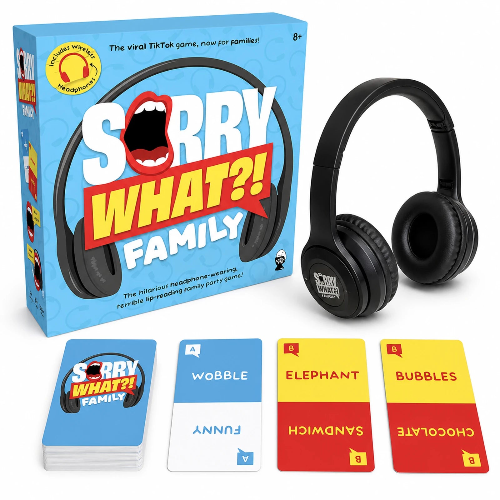 Sorry What?! Family game components and prompt cards