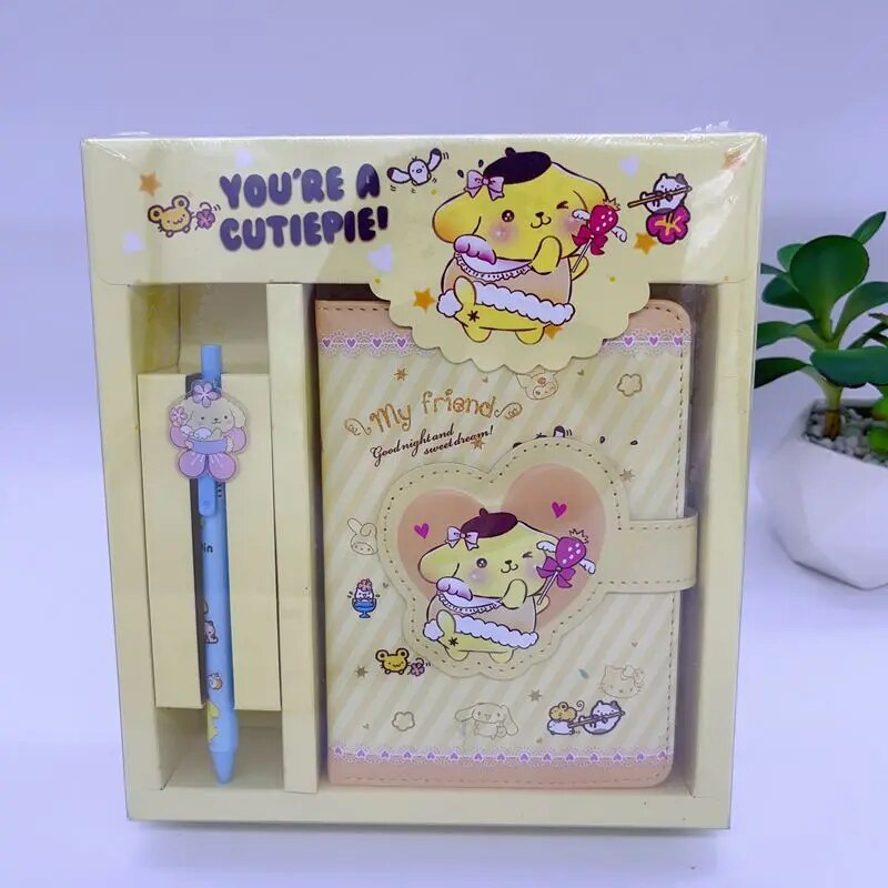 Cute Sanrio Notebook Anime HelloKitty Cinnamoroll Kuromi Students Hand Account Diary Children Magnetic Buckle Notepad Gift Box