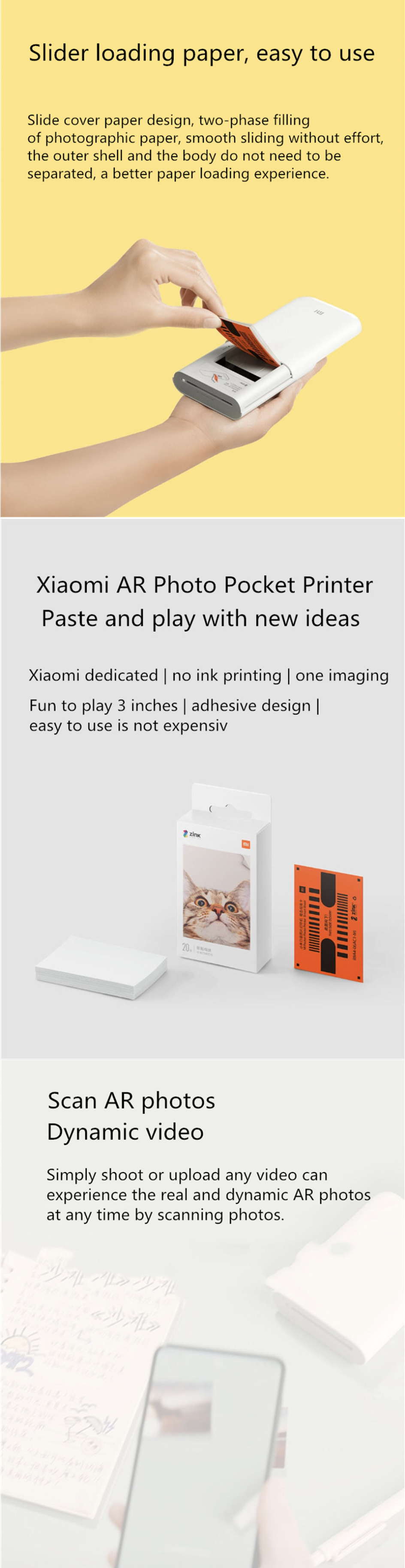 Xiaomi Bluetooth AR Portable Photo Printer with 5 Photo Sheets