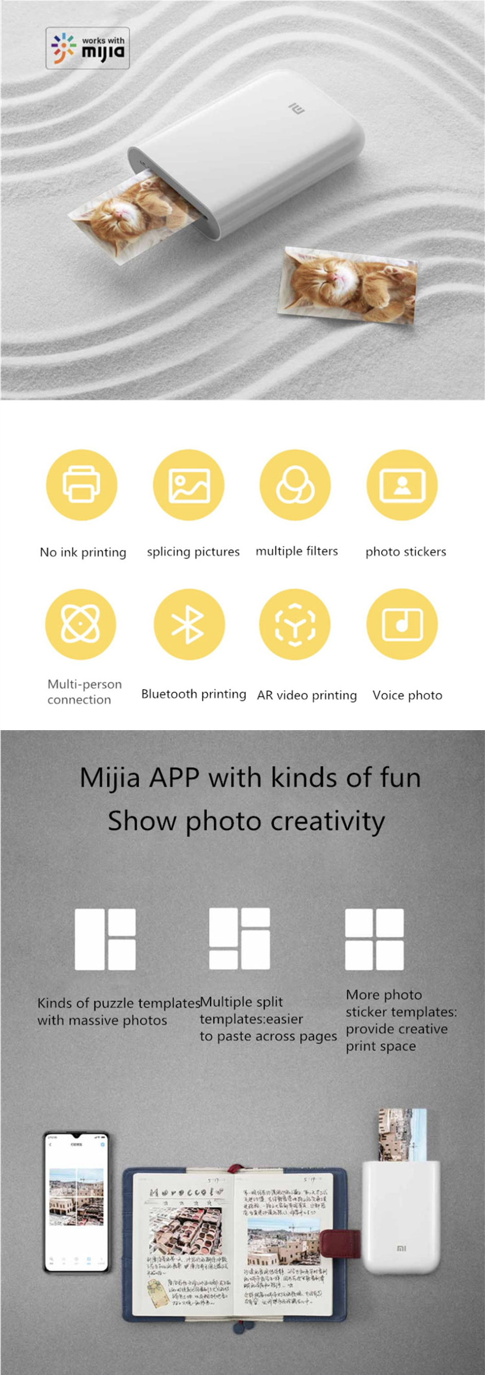 Xiaomi Bluetooth AR Portable Photo Printer with 5 Photo Sheets