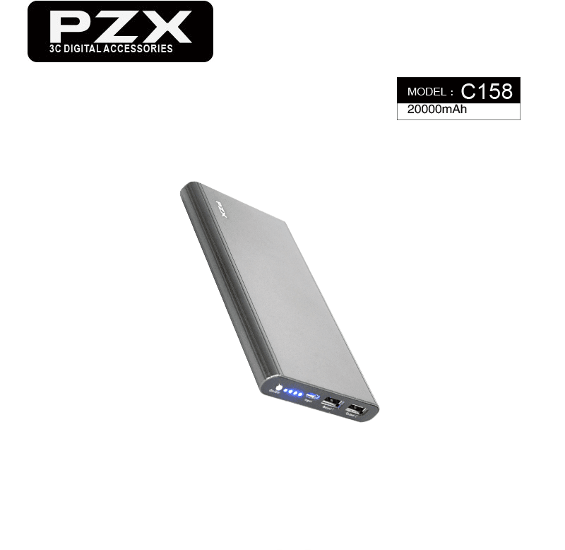 Pzx C158 Metal Dual USB 20000mAh Power Bank