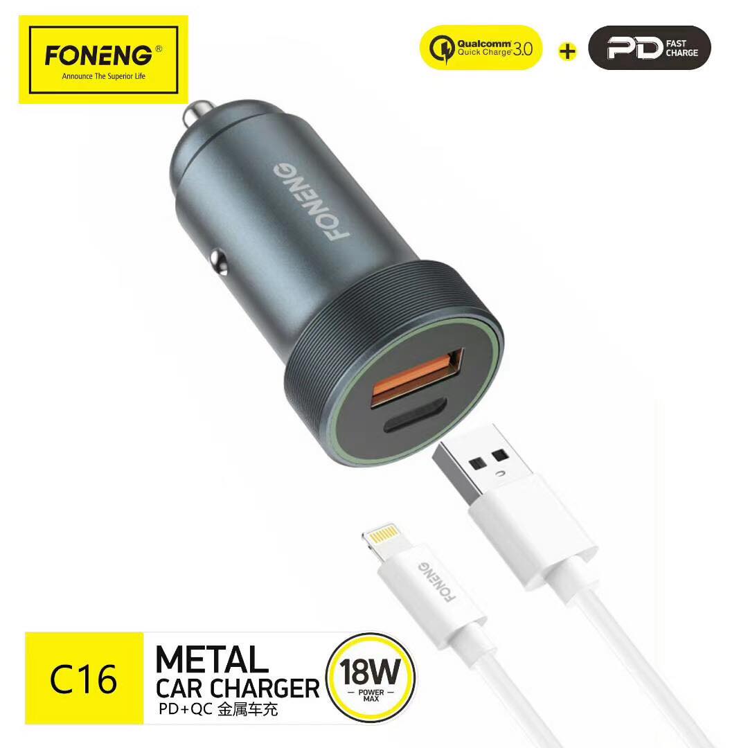 Foneng 18W PD QC.30 Fast Car Charger For iphone 12 13  iPad Pro