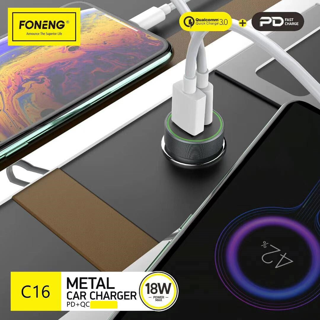 Foneng 18W PD QC.30 Fast Car Charger For iphone 12 13  iPad Pro
