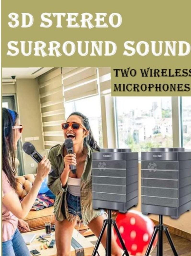 SDRD SD-128 BLUETOOTH SPEAKER Dual Wireless Microphone Karaoke Portable Speaker