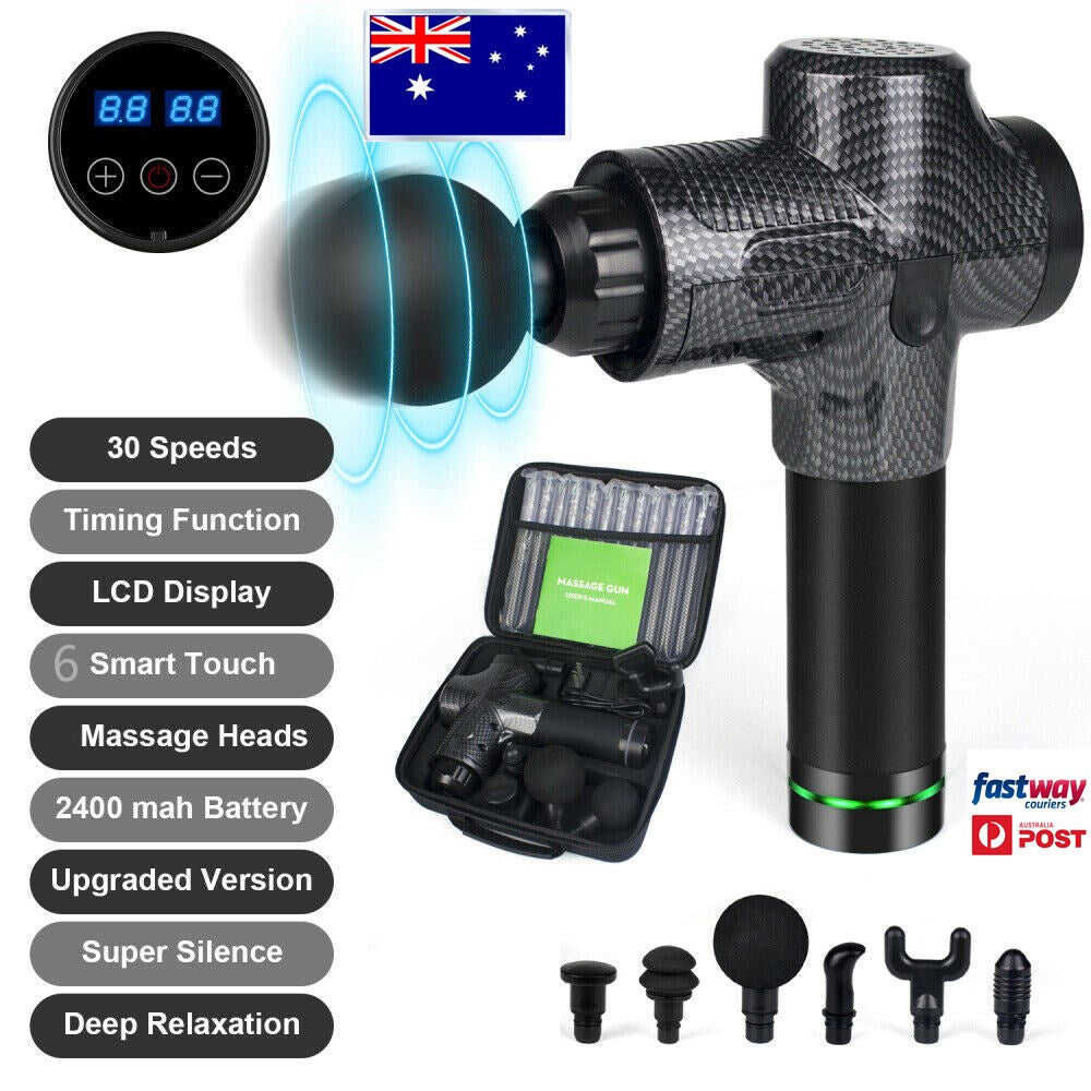 NEW Super High Power 30 Speed XL Massage Gun 6 Heads Muscle  with Carry Case Bag