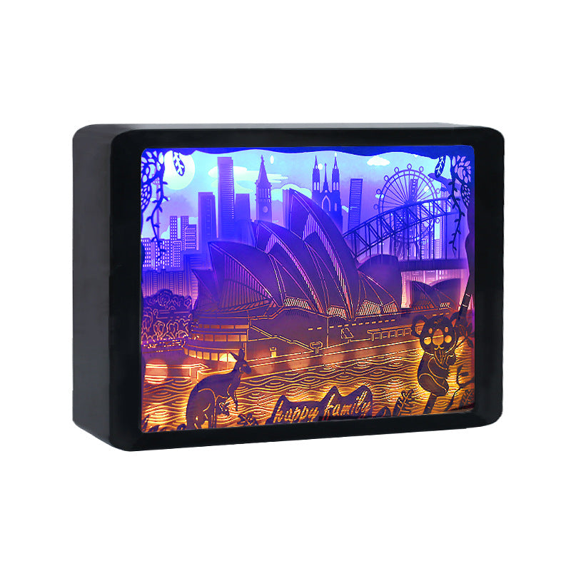 LED Night Lights Australia Design 3D Shadow Paper Sculpture Light Box Unique Paper Cut Light USB Charging Bedside