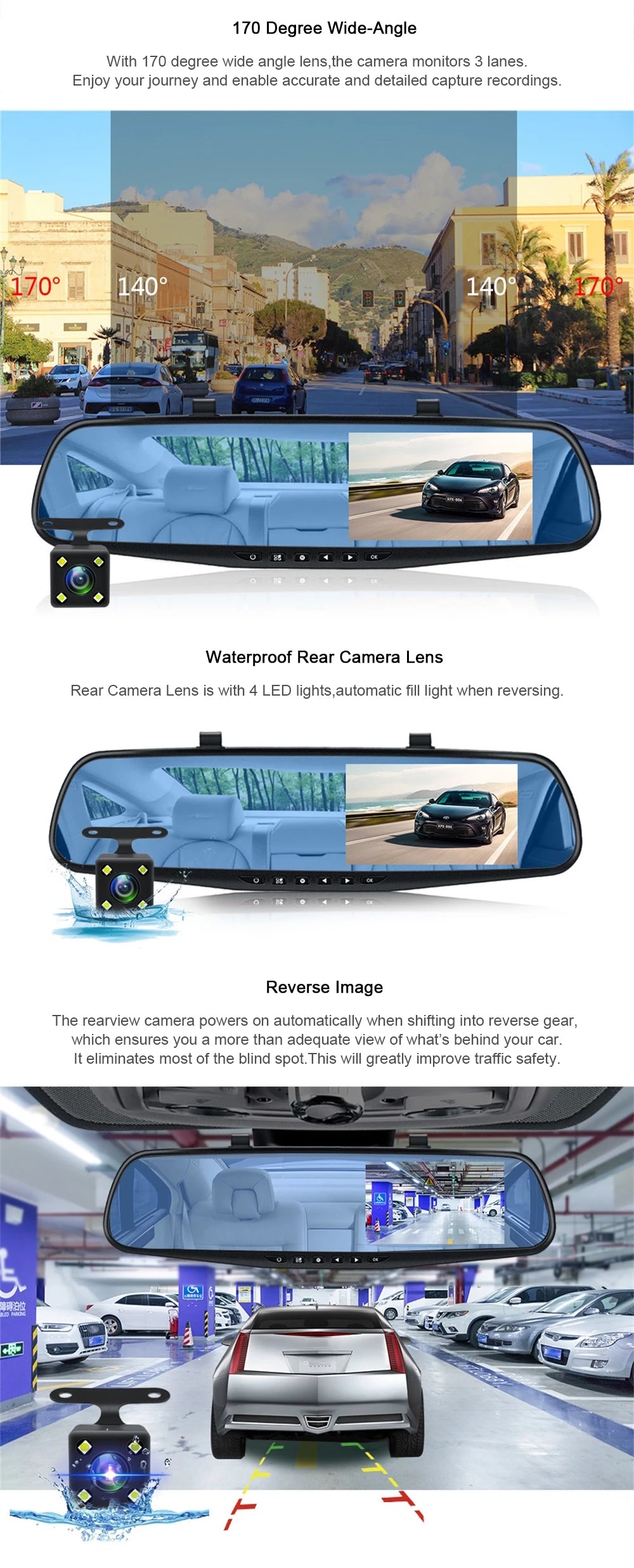 iTEQ 4.3 Inch Full HD 1080P Car DVR Camera Auto Rearview Mirror Digital Video Recorder Dual Lens Registratory Camcorder Night Vision Dash Cam