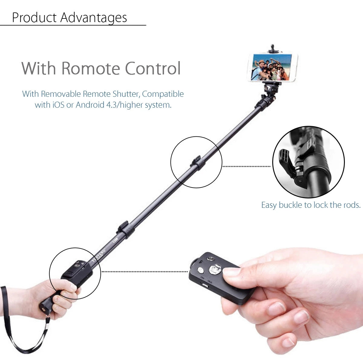 YunTeng 1288 Extendable bluetooth Remote Control  Selfie Stick Monopod for Phone Gopro Camera