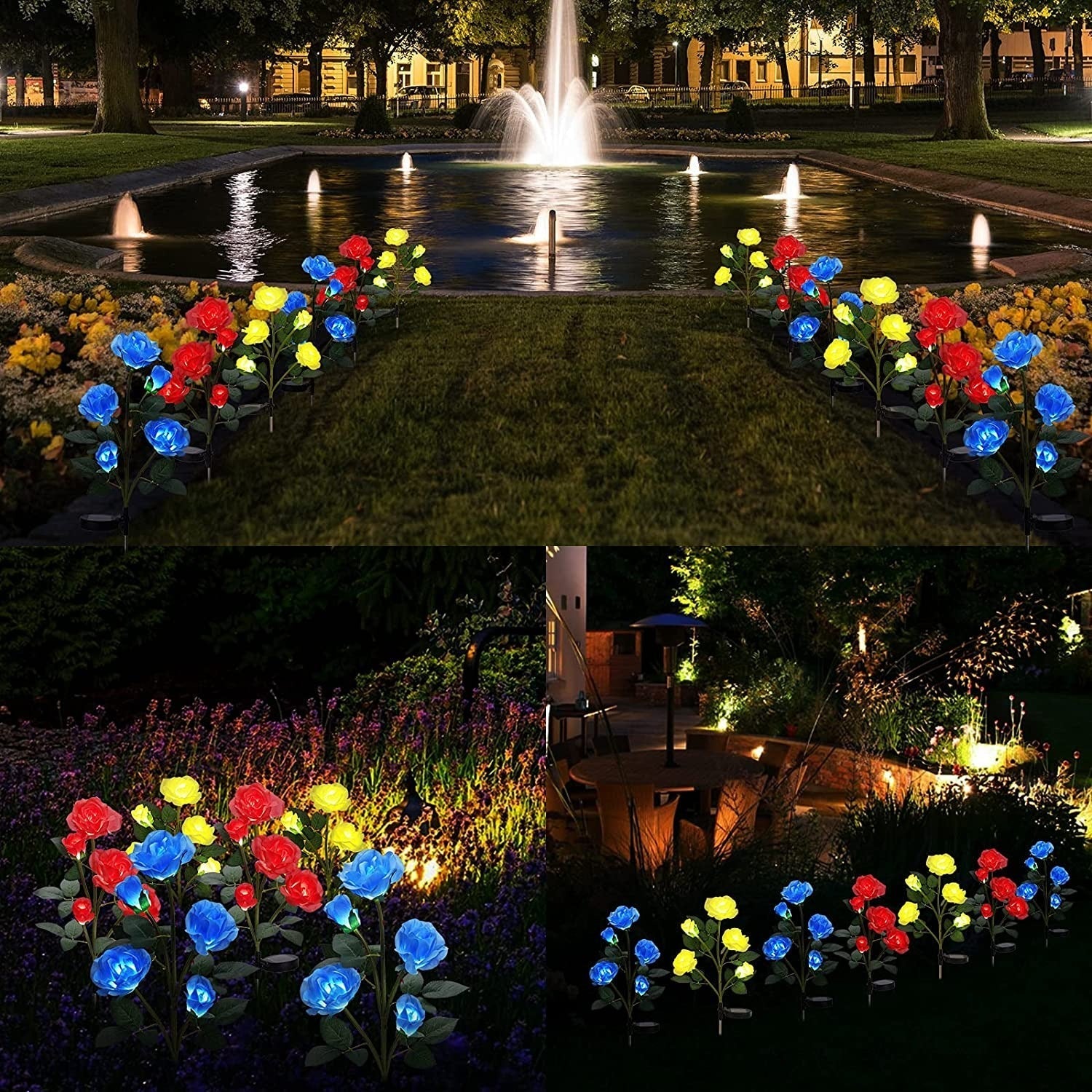 Solar Powered Rose Light Flower Lights Lamp Pink Rose