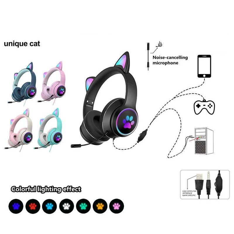 iTEQ Wired Cat Ear Gaming Headset With Microphone Adult Kids Gift for PC PS4 PS5 Nintendo Switch
