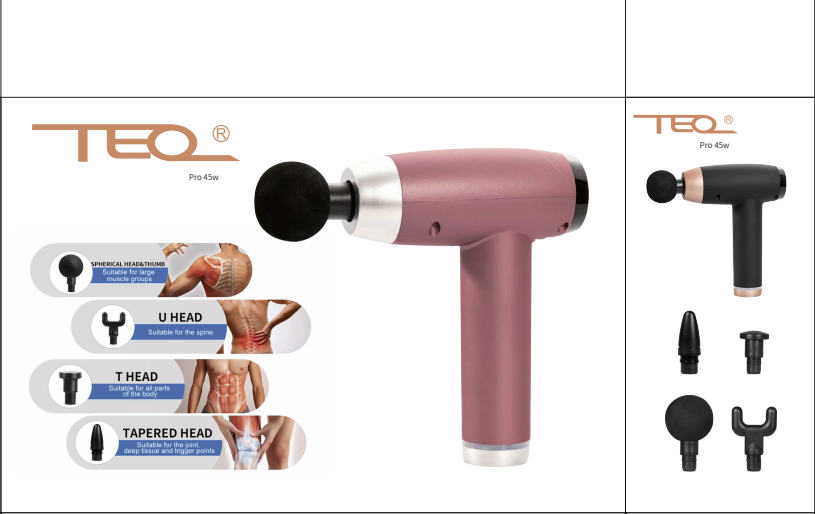 TEQ Pro 45w POWERFUL 4 Heads LCD Massage Gun Rose Gold for Her