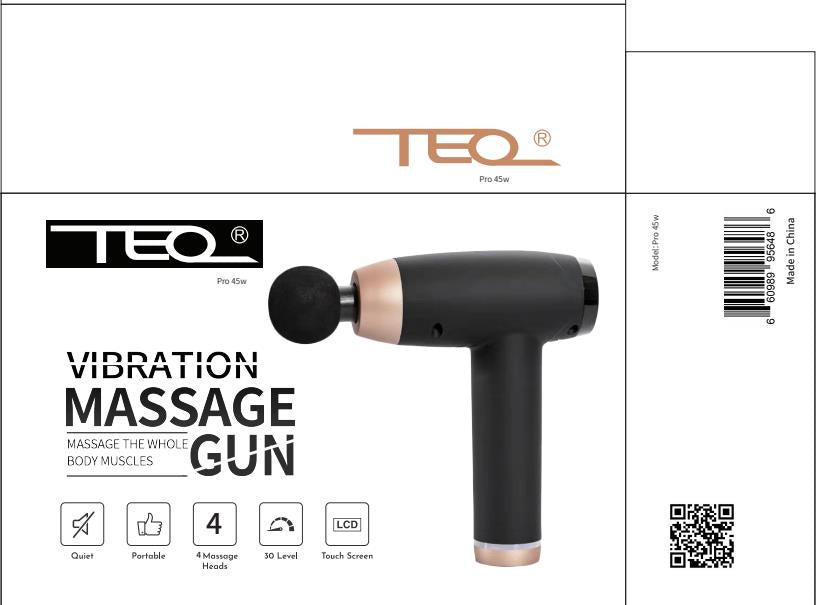 TEQ Pro 45w POWERFUL 4 Heads LCD Massage Gun Percussion Massager Muscle Therapy Deep