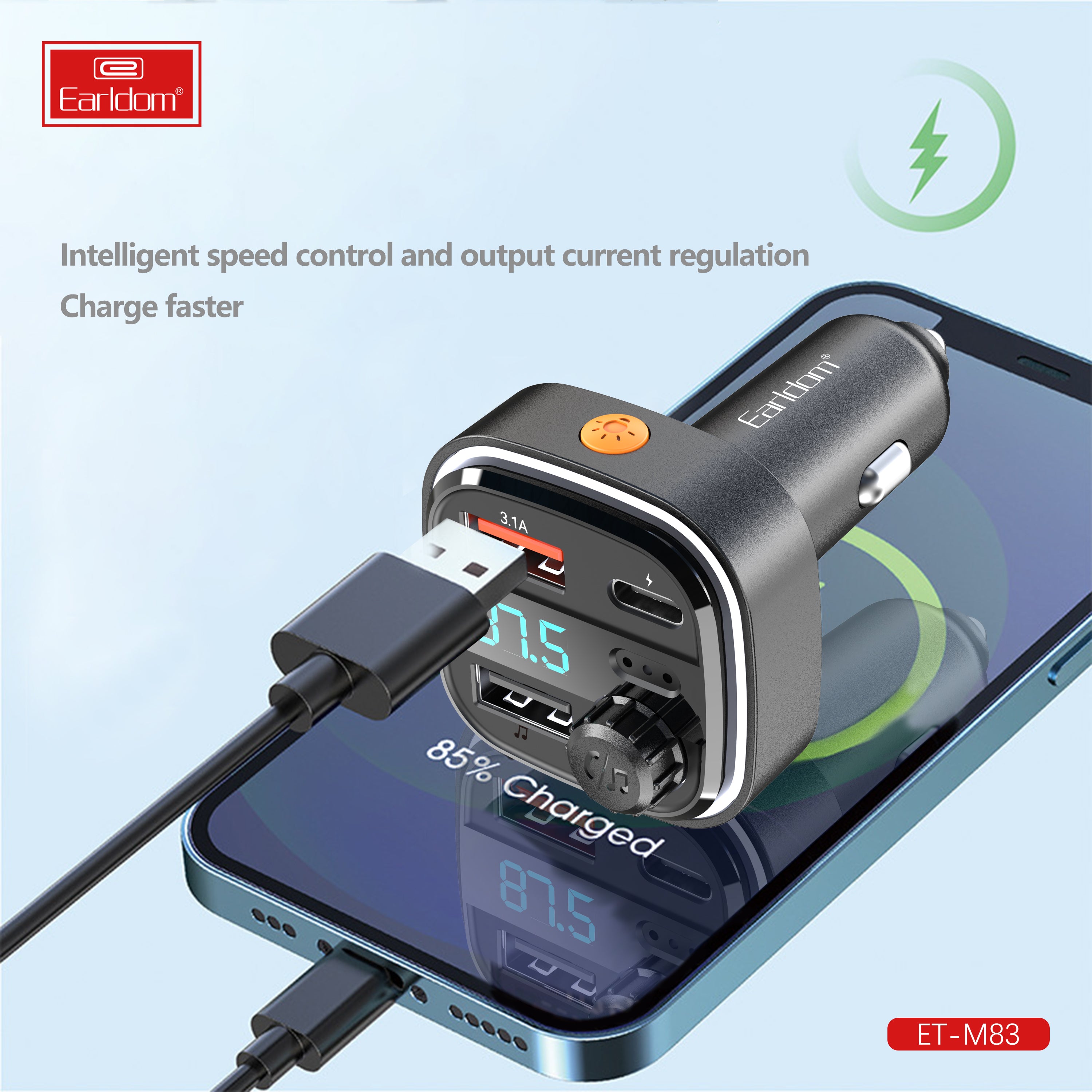 FM Bluetooth Transmiter With Fast Car charger