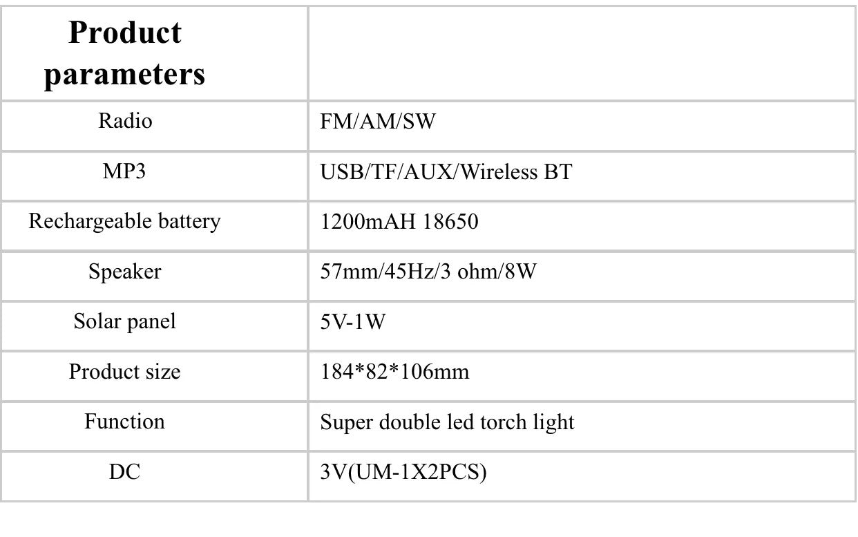 Am Fm Sw Radio Portable Speaker Torch Rechargeable and solar for outdoor indoor