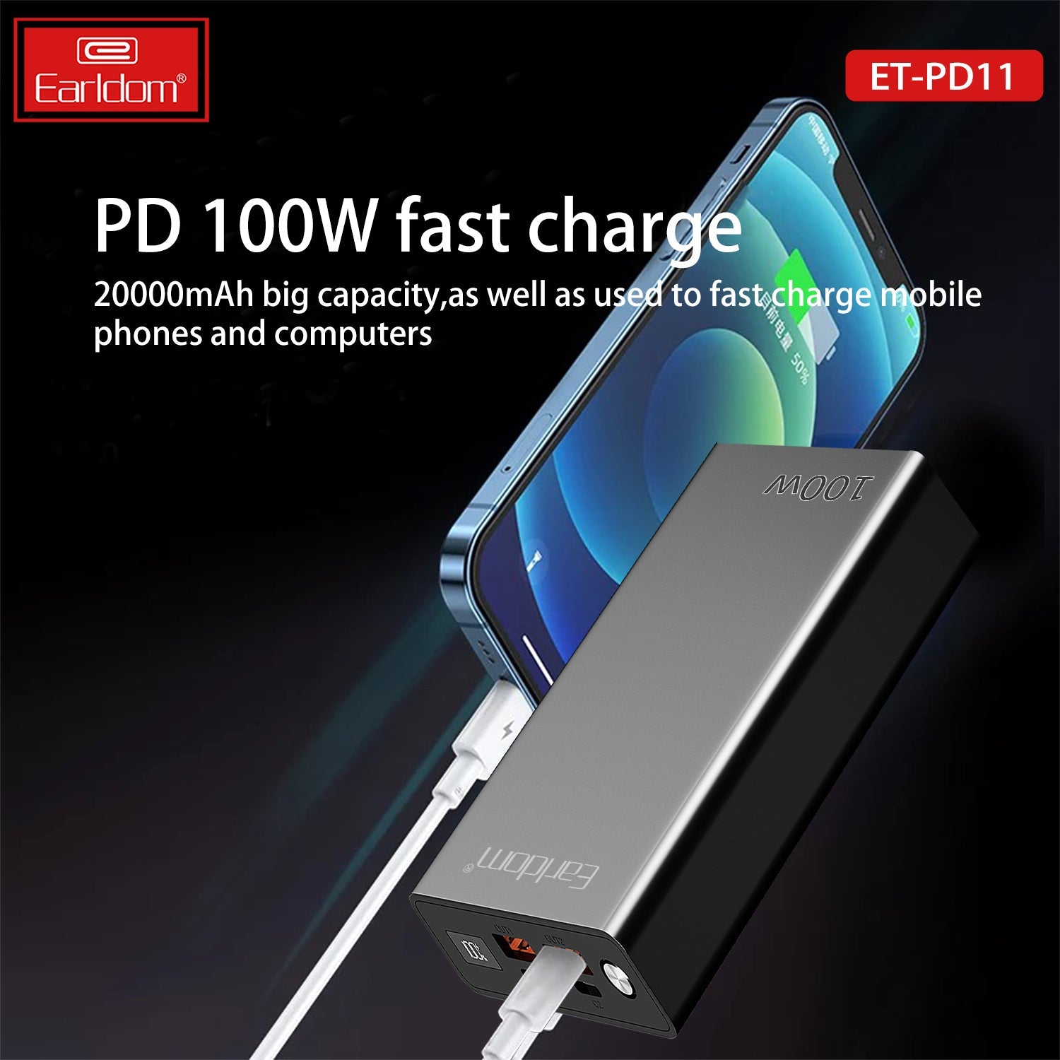 Super Power Bank 20000mAh 100W For iPhone iPad Laptop