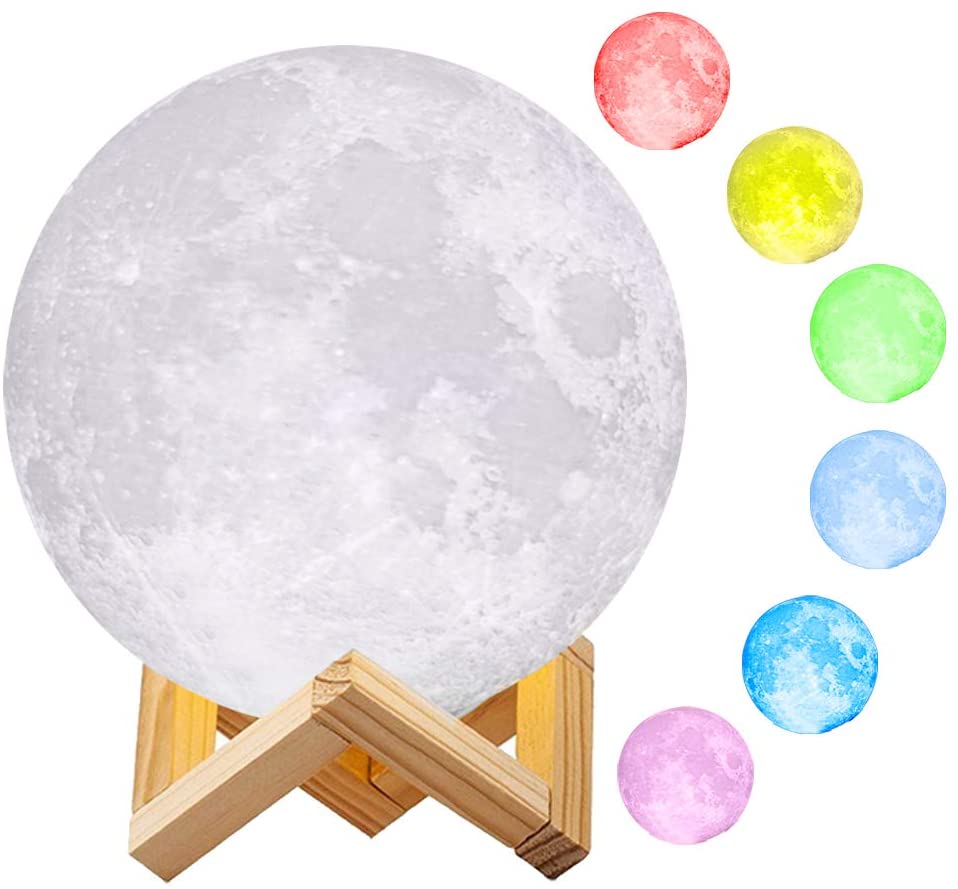 Moon Lamp Night Light 3D Printed Large Lunar Lamp with Stand USB Cable