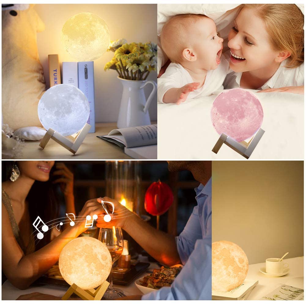 Moon Lamp Night Light 3D Printed Large Lunar Lamp with Stand USB Cable