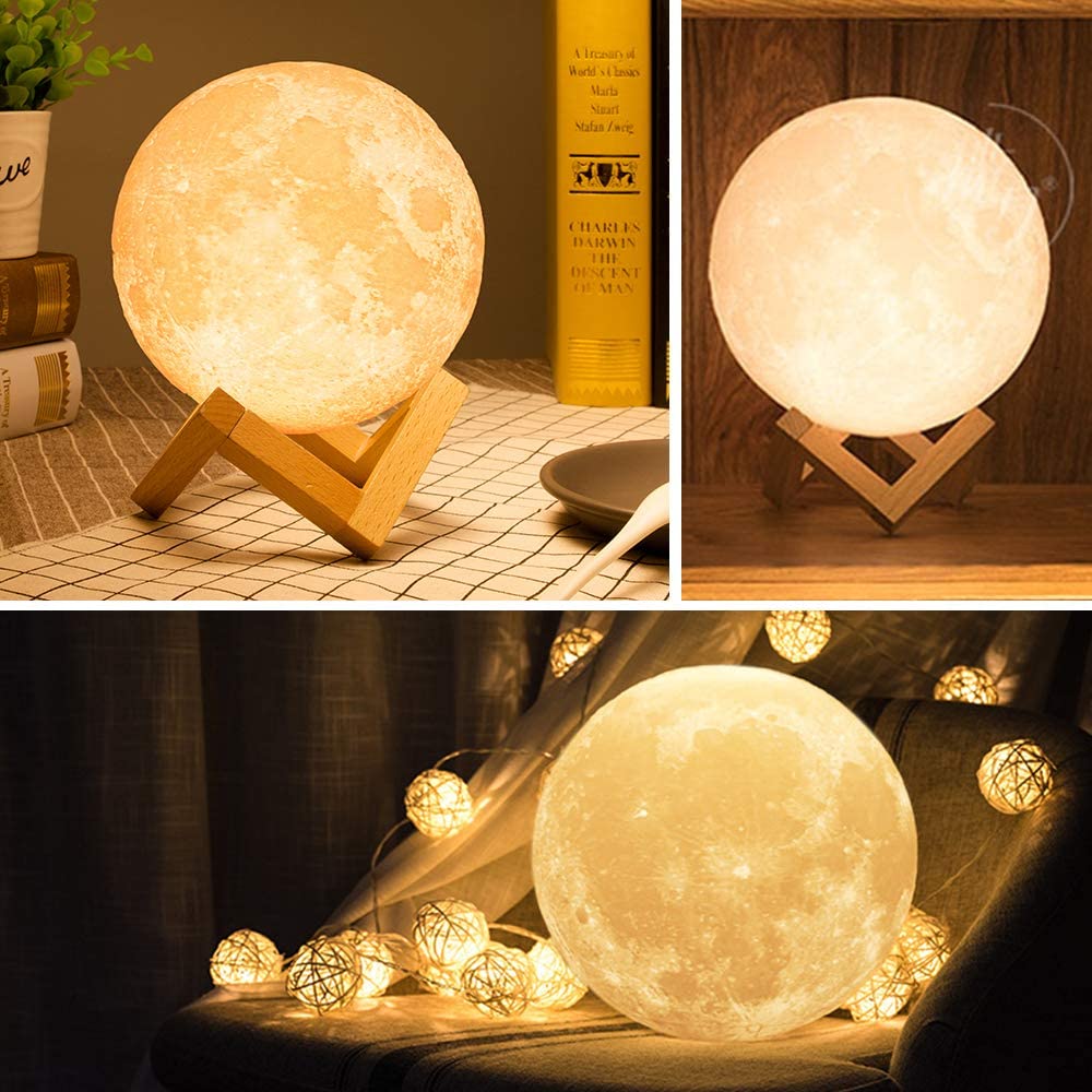 Moon Lamp Night Light 3D Printed Large Lunar Lamp with Stand USB Cable