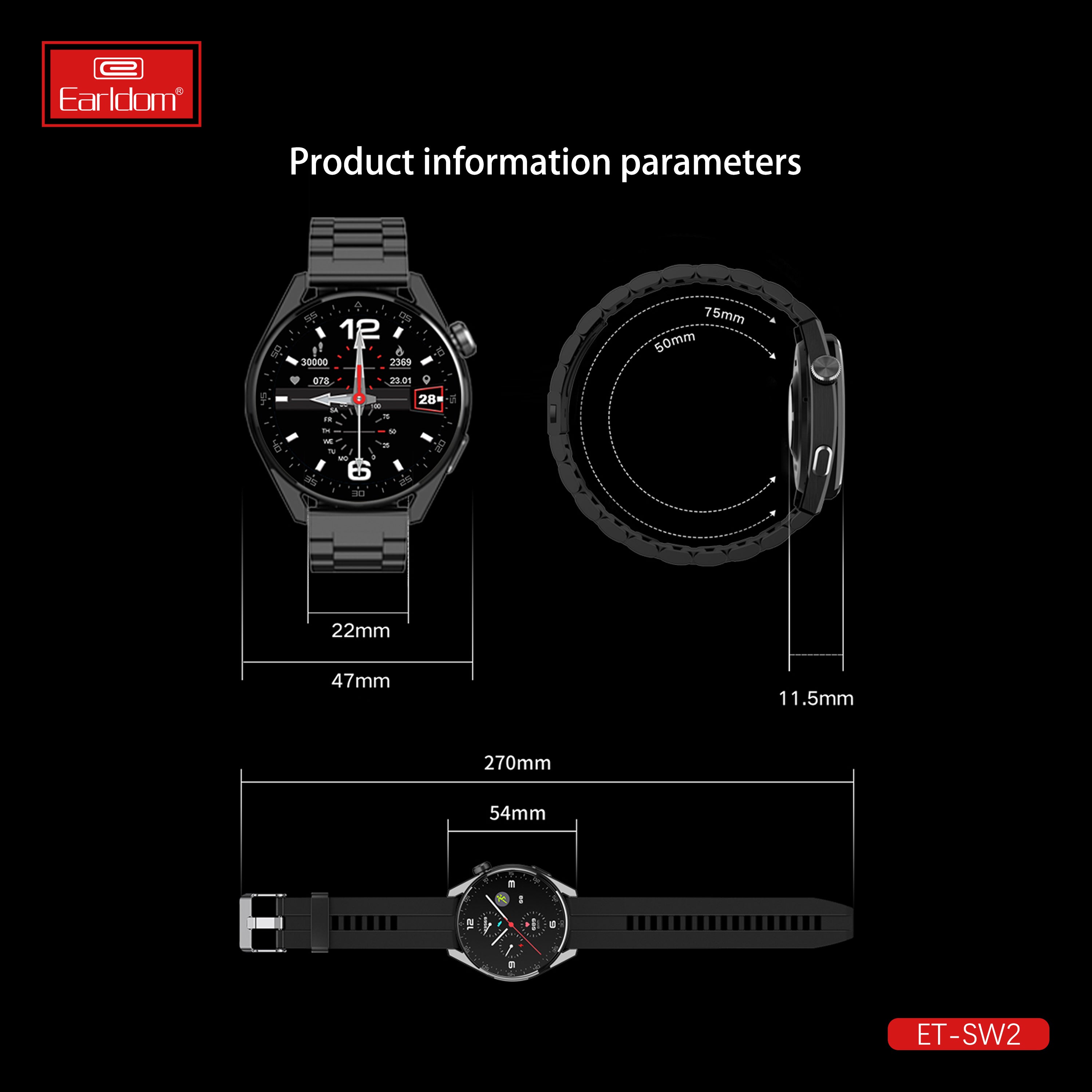 Earldom ET-SW2 Smart watch with Heart rate sensor