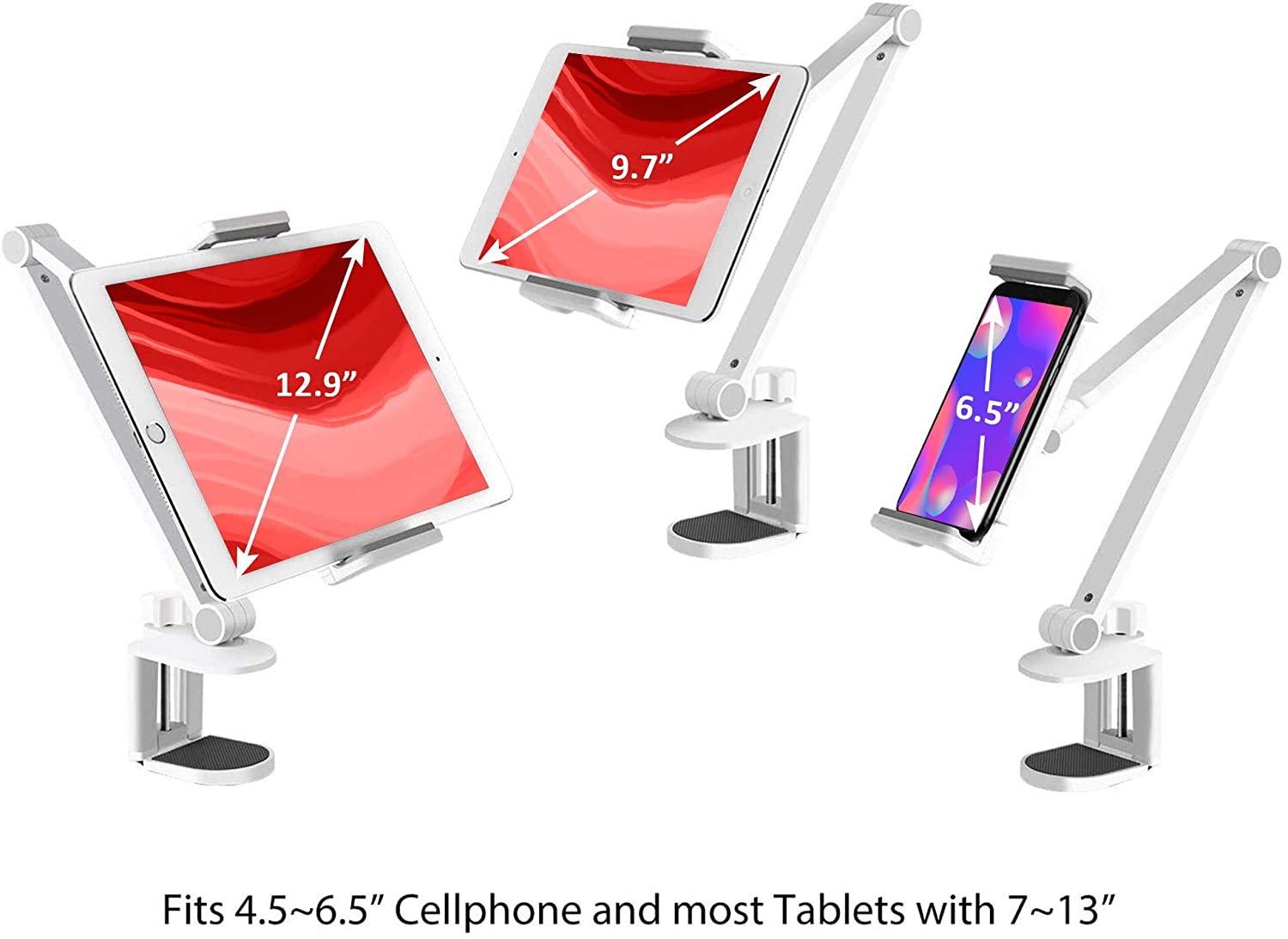 Aluminum Long Arm IPAD iPhone Tablet Stand Mount 12.9 inch