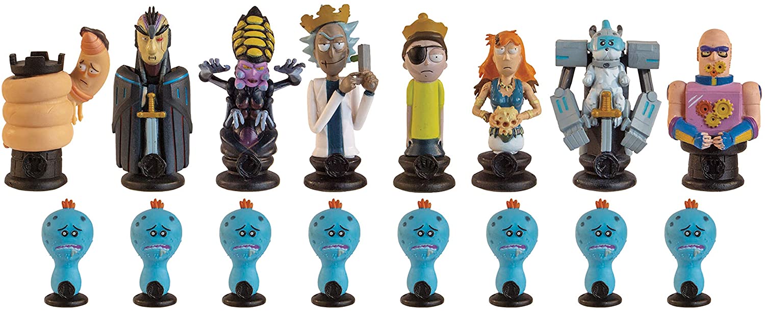 Rick and Morty Collector's Chess Set  Collectible 32 Custom Sculpted Chess Pieces Adult Swim Rick and Morty