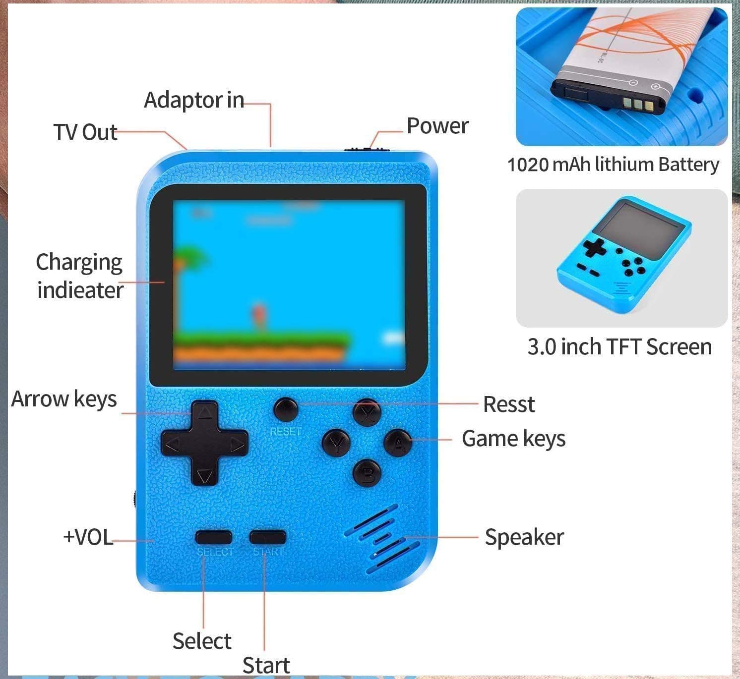 Retro Game Boy 500 Clasic games build  in