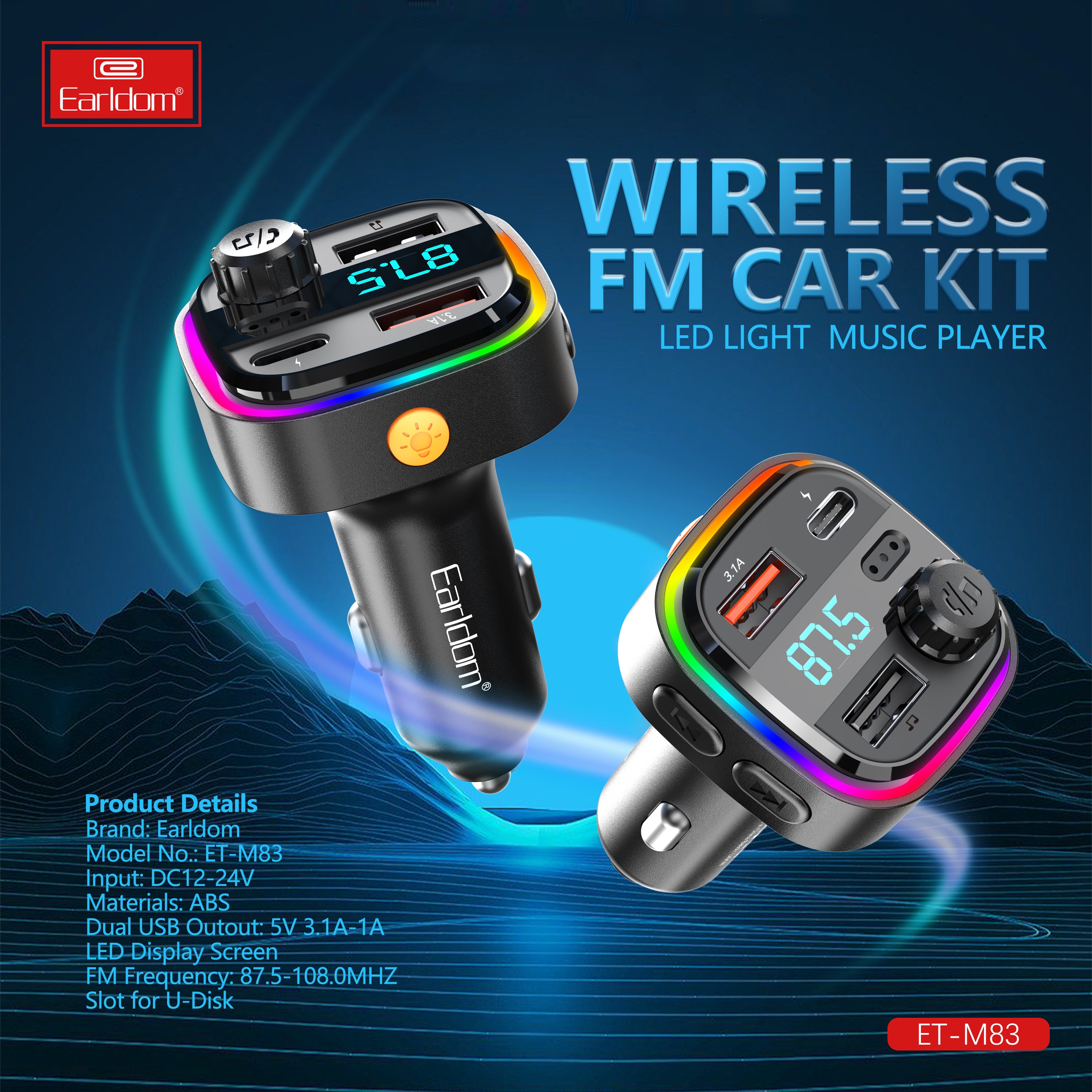 FM Bluetooth Transmiter With Fast Car charger