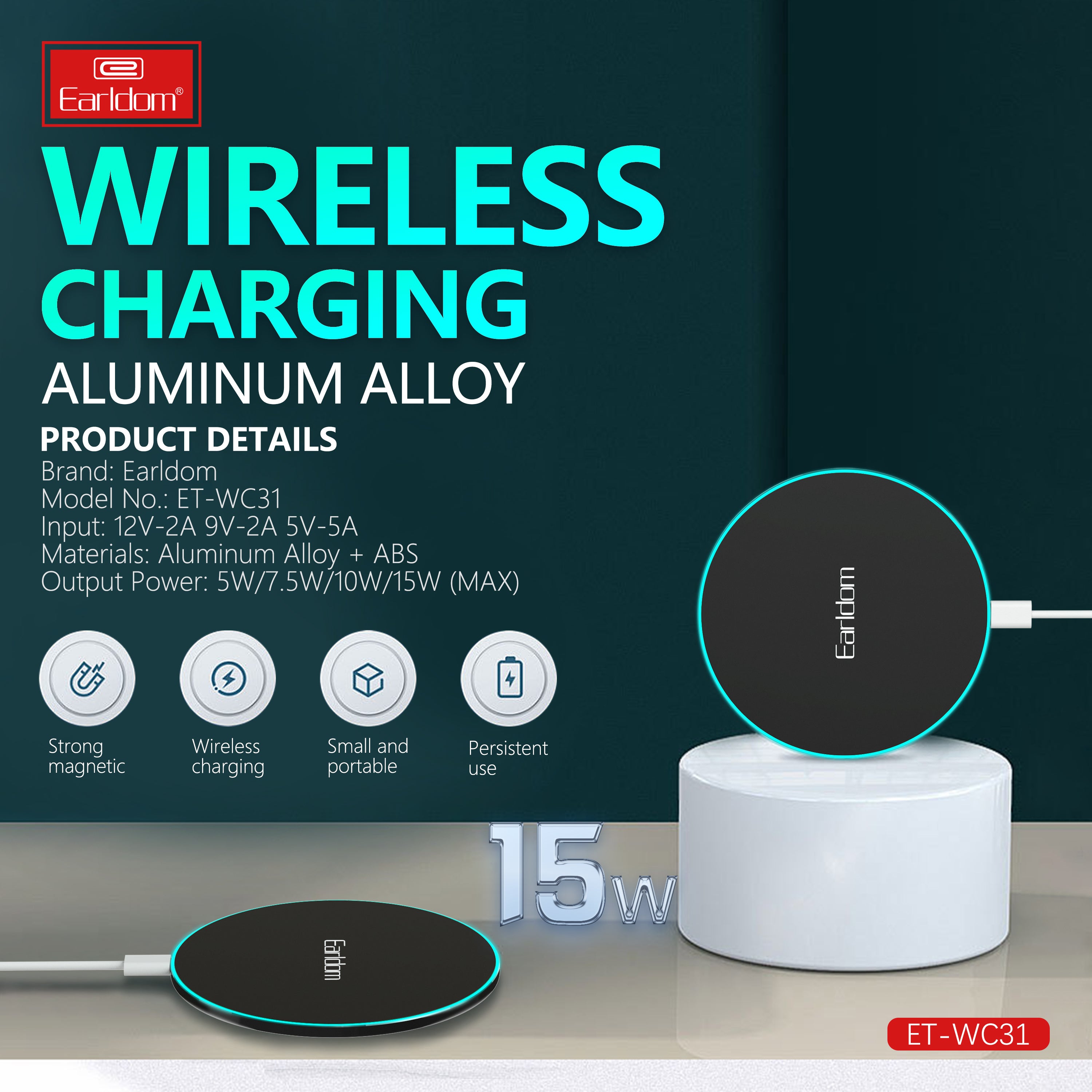 15W  Wireless Charger Aluminum Charging Pad