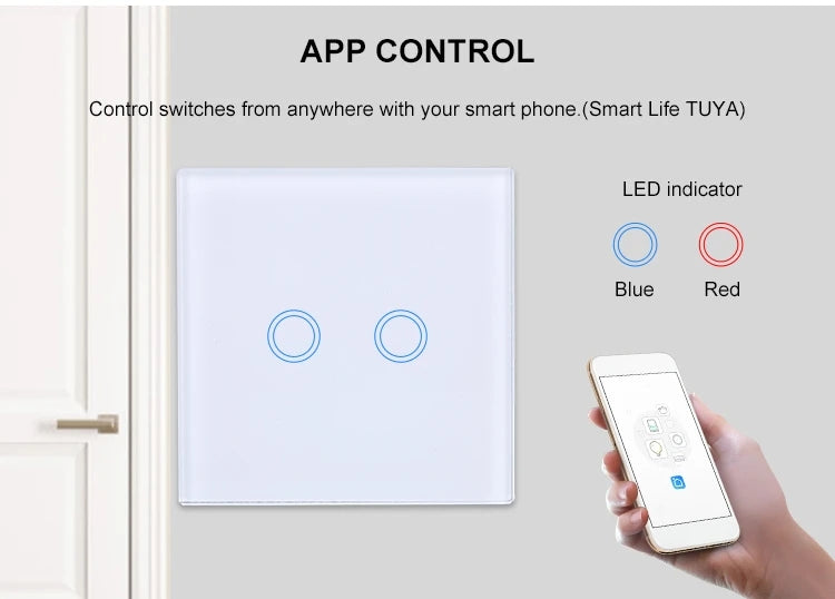 Tuya Smart Light Switch WiFi 2 Gang Wireless Touch Sensor Remote Control