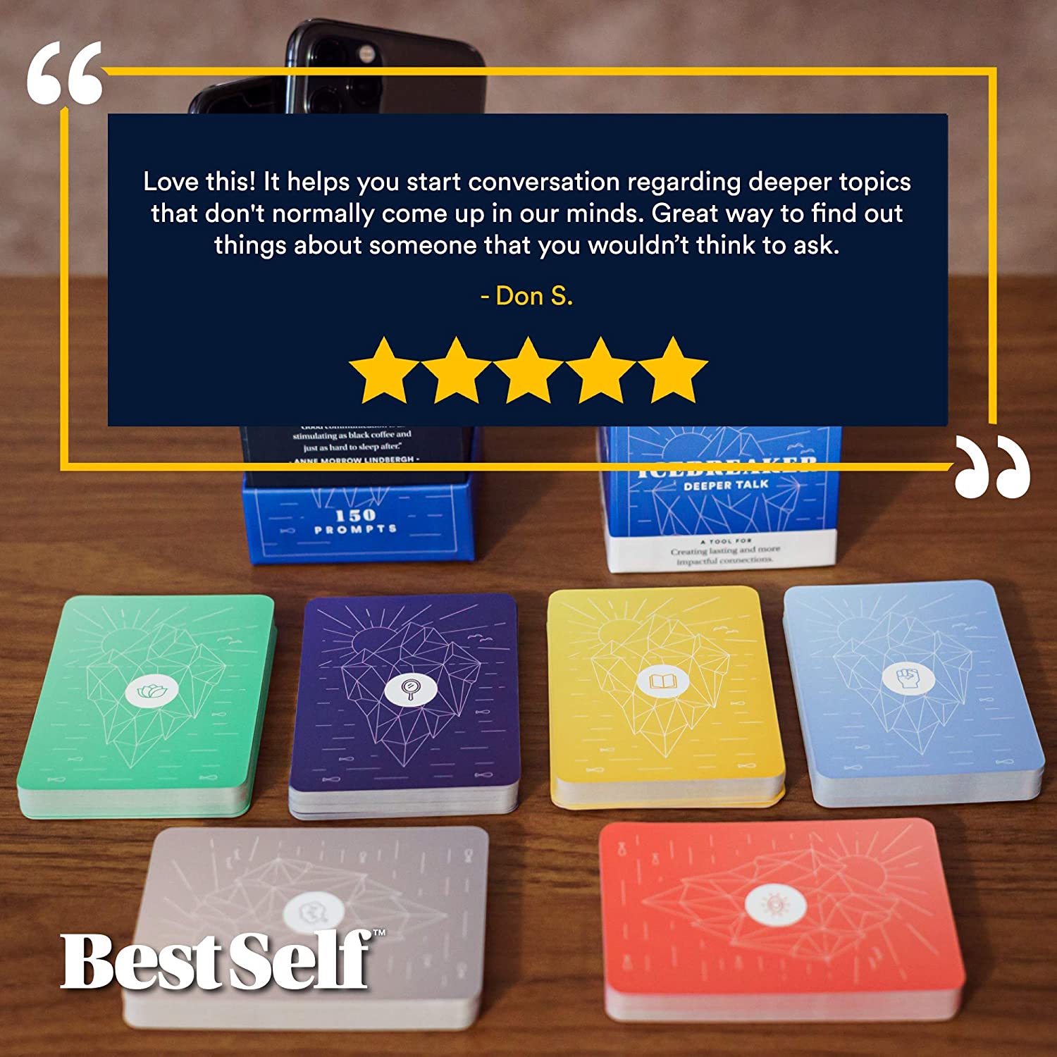 Best Self IceBreaker - Conversation Starter Card Deck 150 Prompt Cards