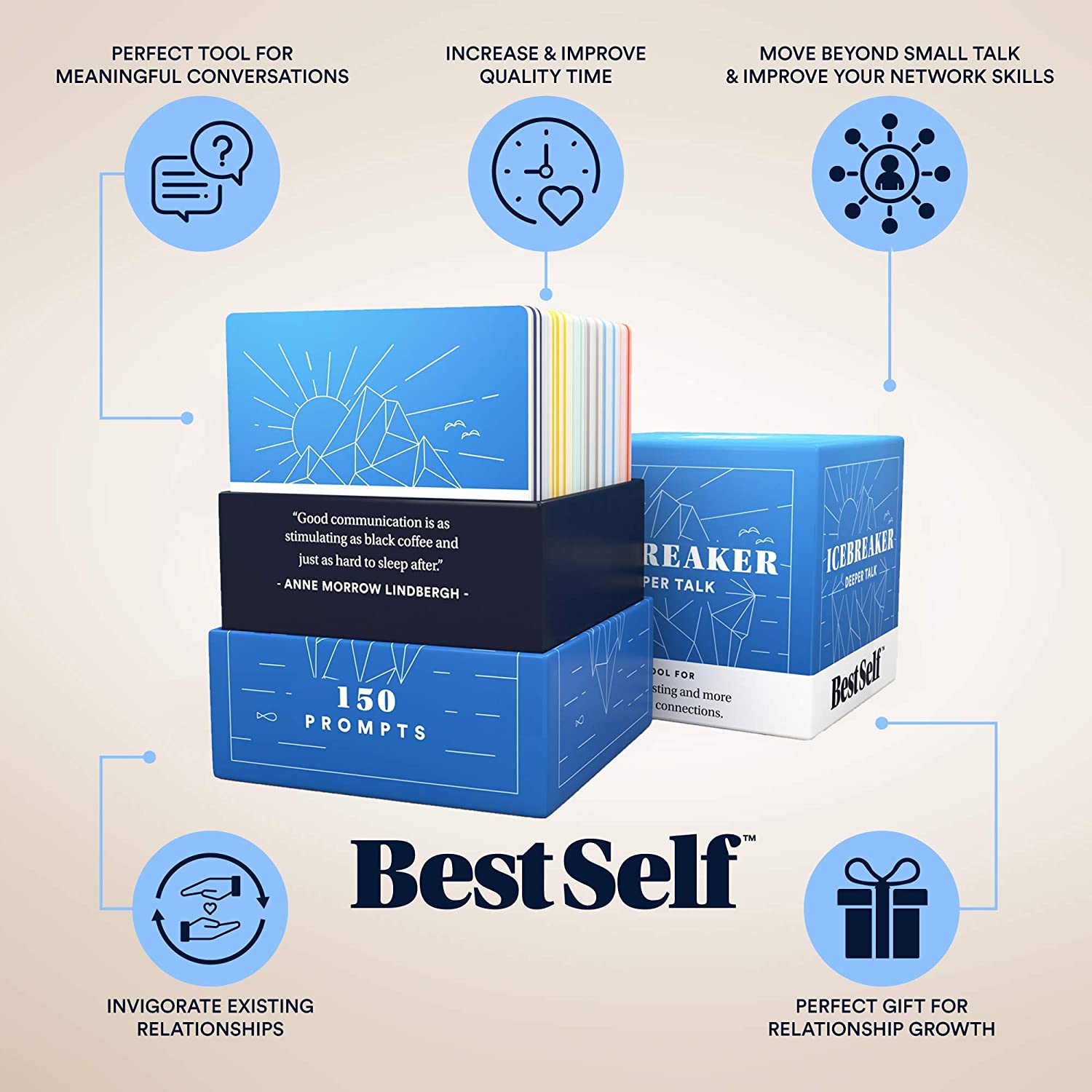 Best Self IceBreaker - Conversation Starter Card Deck 150 Prompt Cards