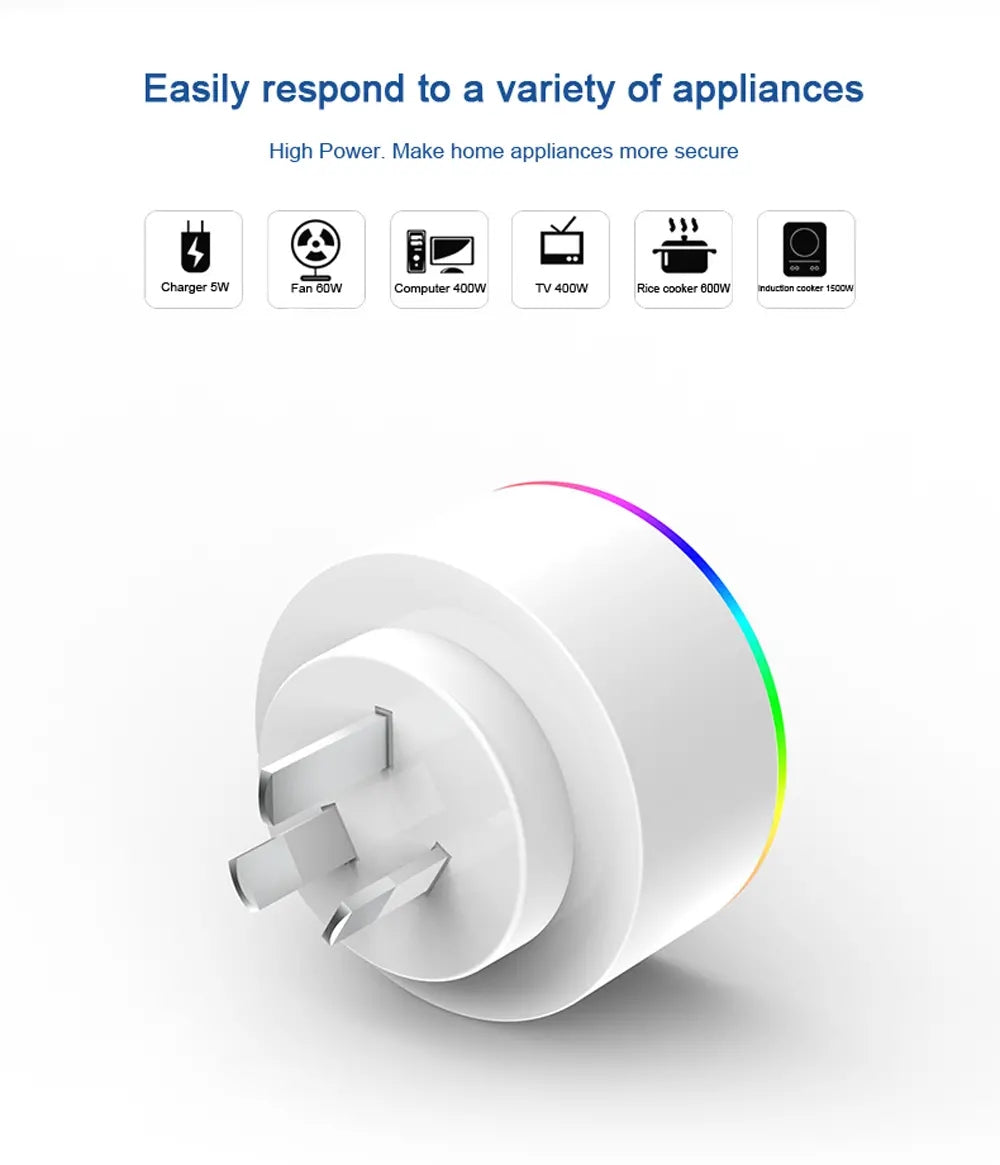 Tuya AU Plug Smart RGB LED Light Smart Wifi Socket Voice Control Works With Alexa Google Home