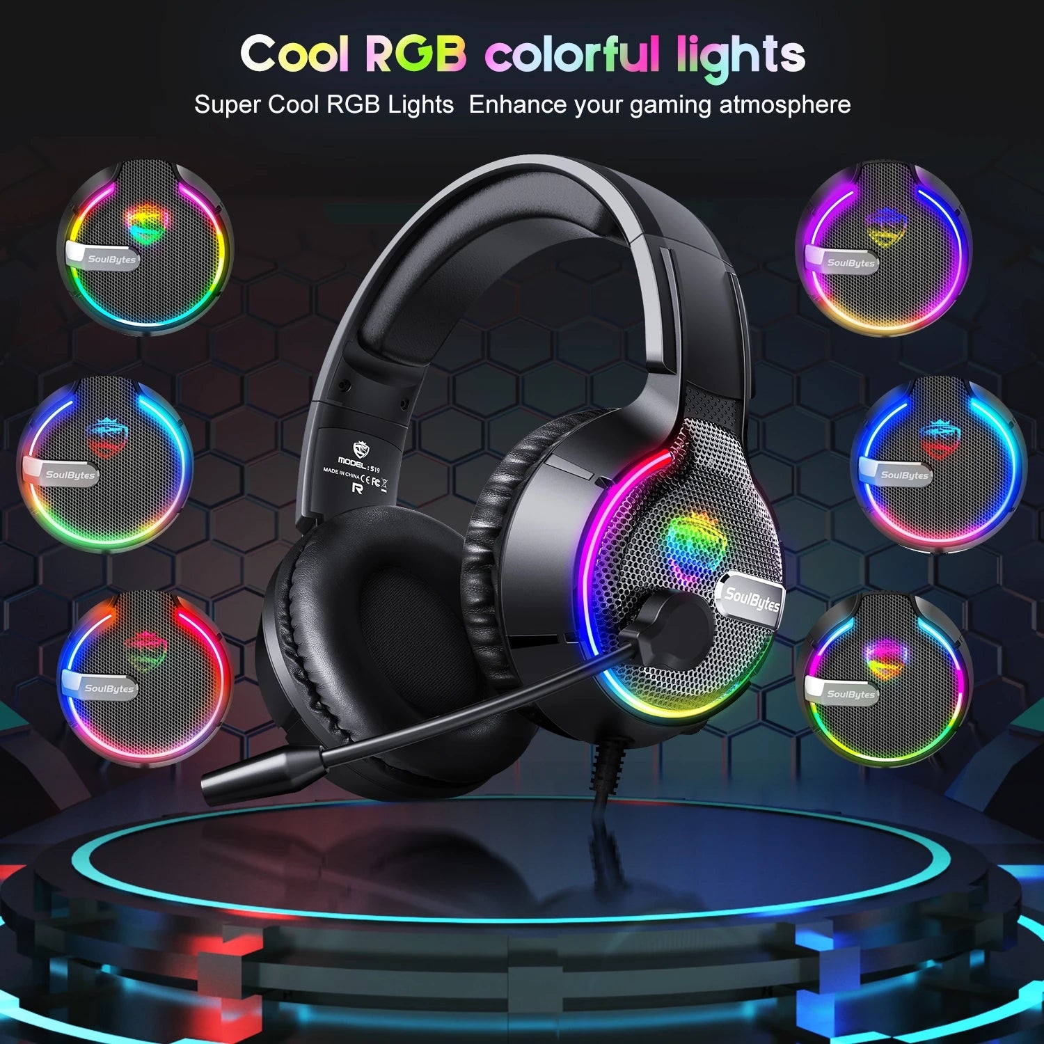 Soulbytes RGB LED Light Display Wintory  Gaming Headset For Ps4 ps5 Xbox PC Nintendo Switch