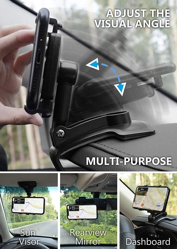 Universal 360° Rotatable Car Dashboard Sun Visor Rear View Mirror Mobile Phone Holder Stand for 3-7 inch