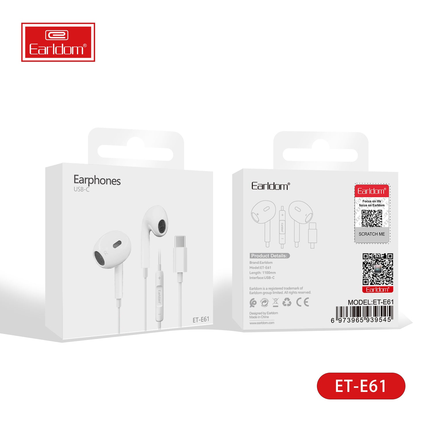 Earldom E61 USB Type C Handsfree Earphone For Samsung Huawei Google Pixal