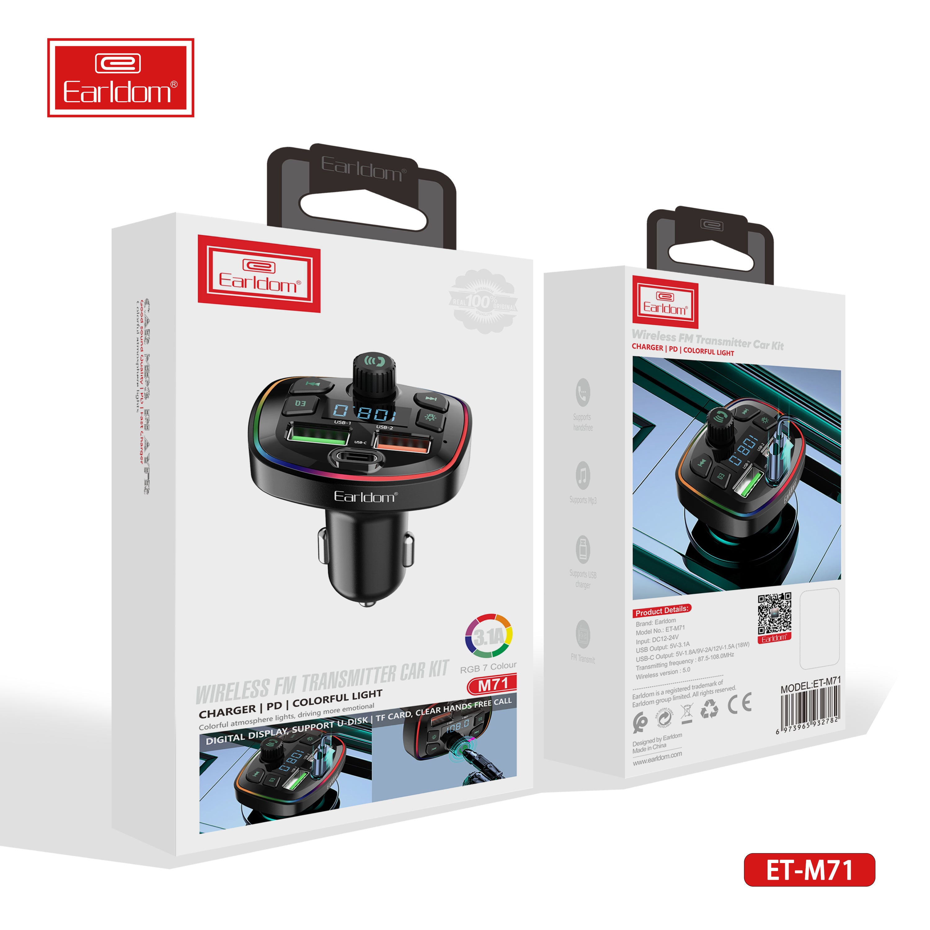 ET-M71 FM Transmitter Bluetooth Car kit