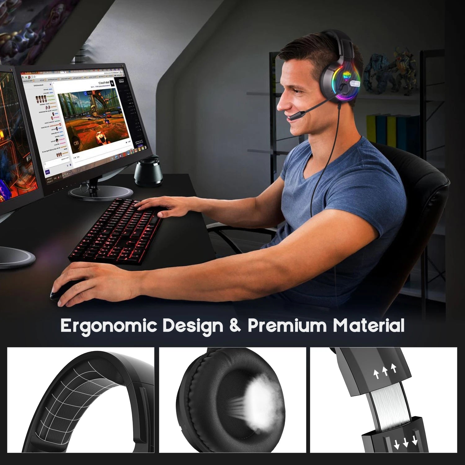 Soulbytes RGB LED Light Display Wintory  Gaming Headset For Ps4 ps5 Xbox PC Nintendo Switch