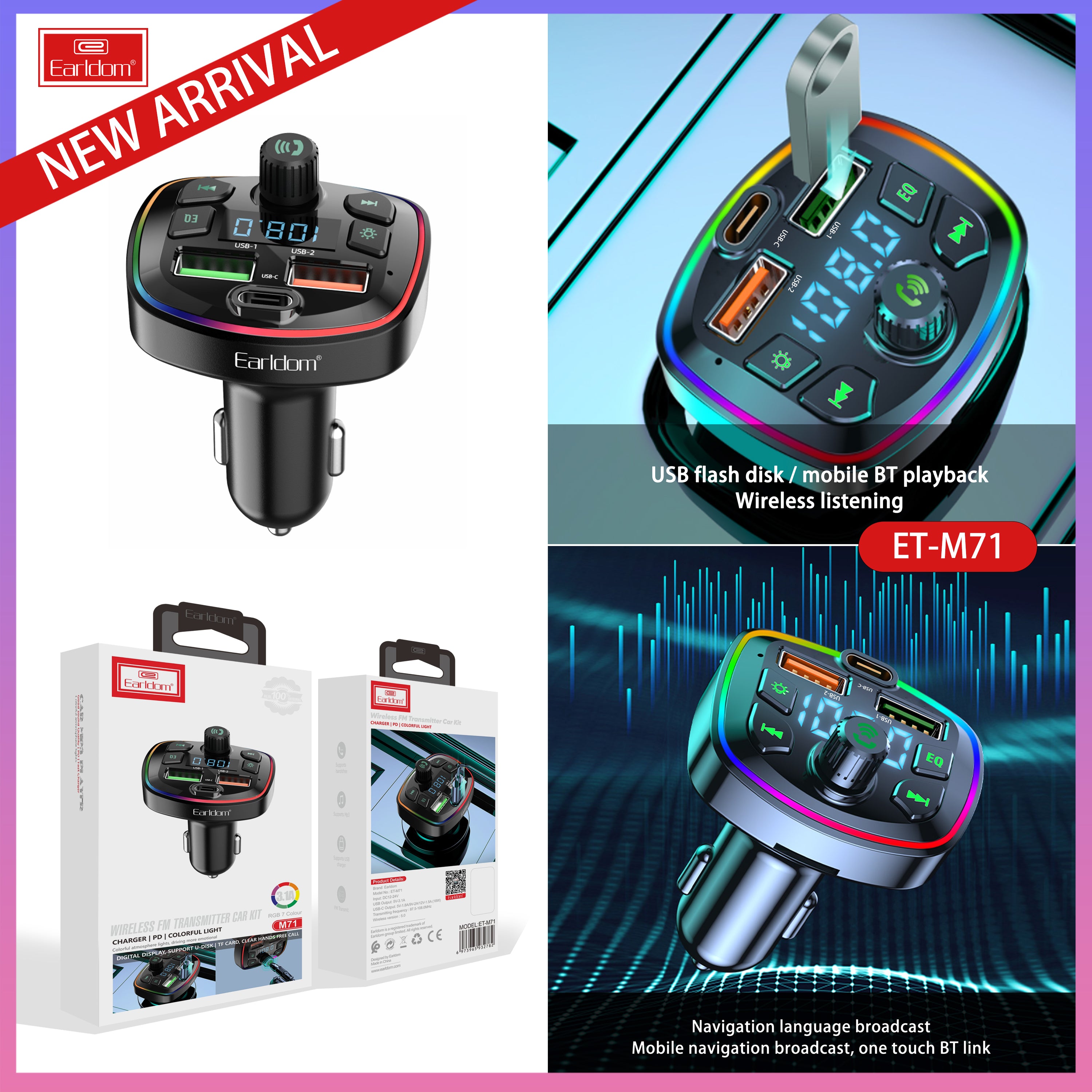 ET-M71 FM Transmitter Bluetooth Car kit
