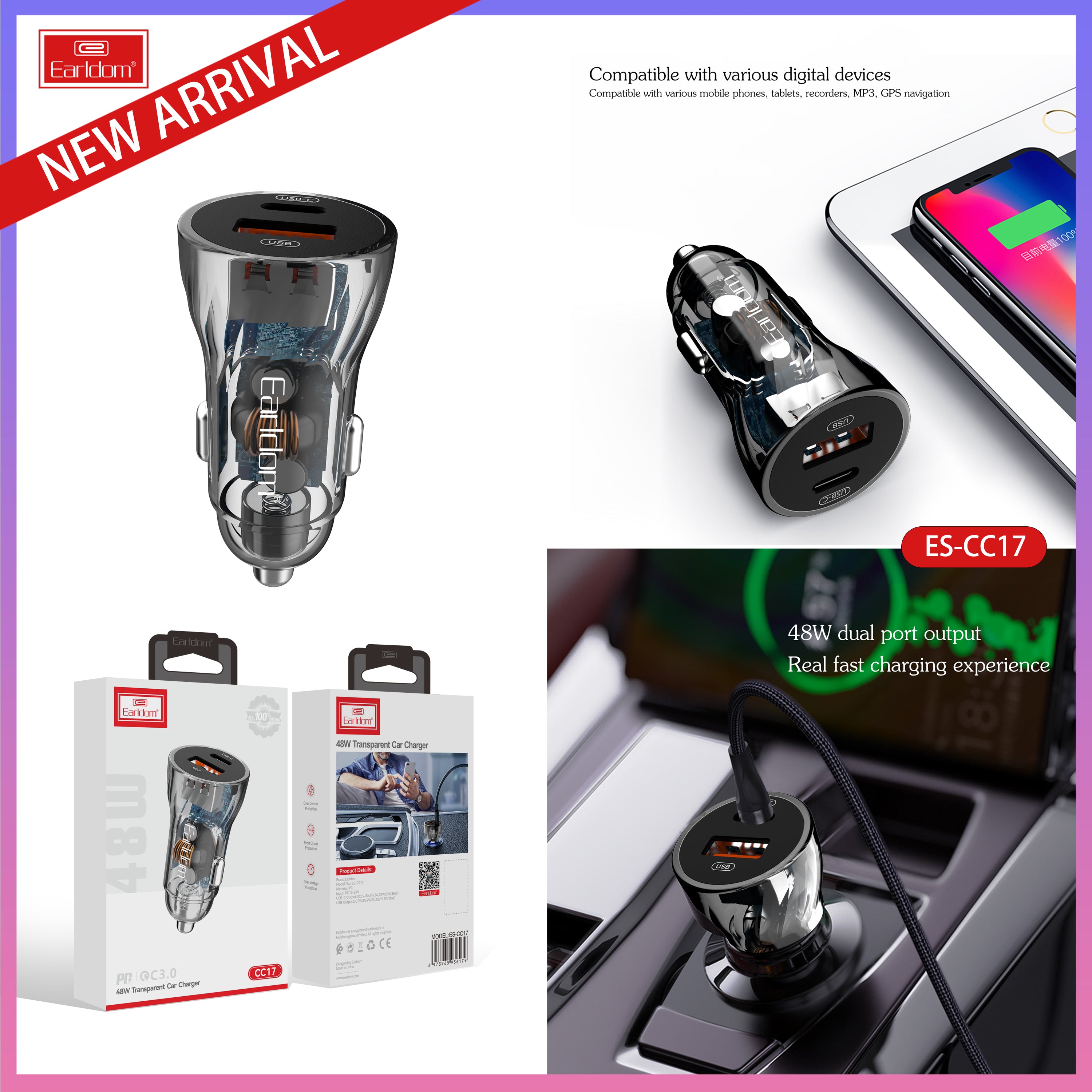 Boost Up Charge 48W Dual USB and USB C Car Charger