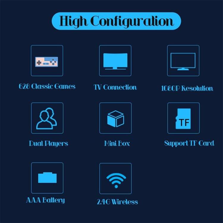 USB Wireless Handheld TV Video Game Console Build in 628 Classic Games Mini Dual Gamepad 1080 Output 2.4G Wireless Controller