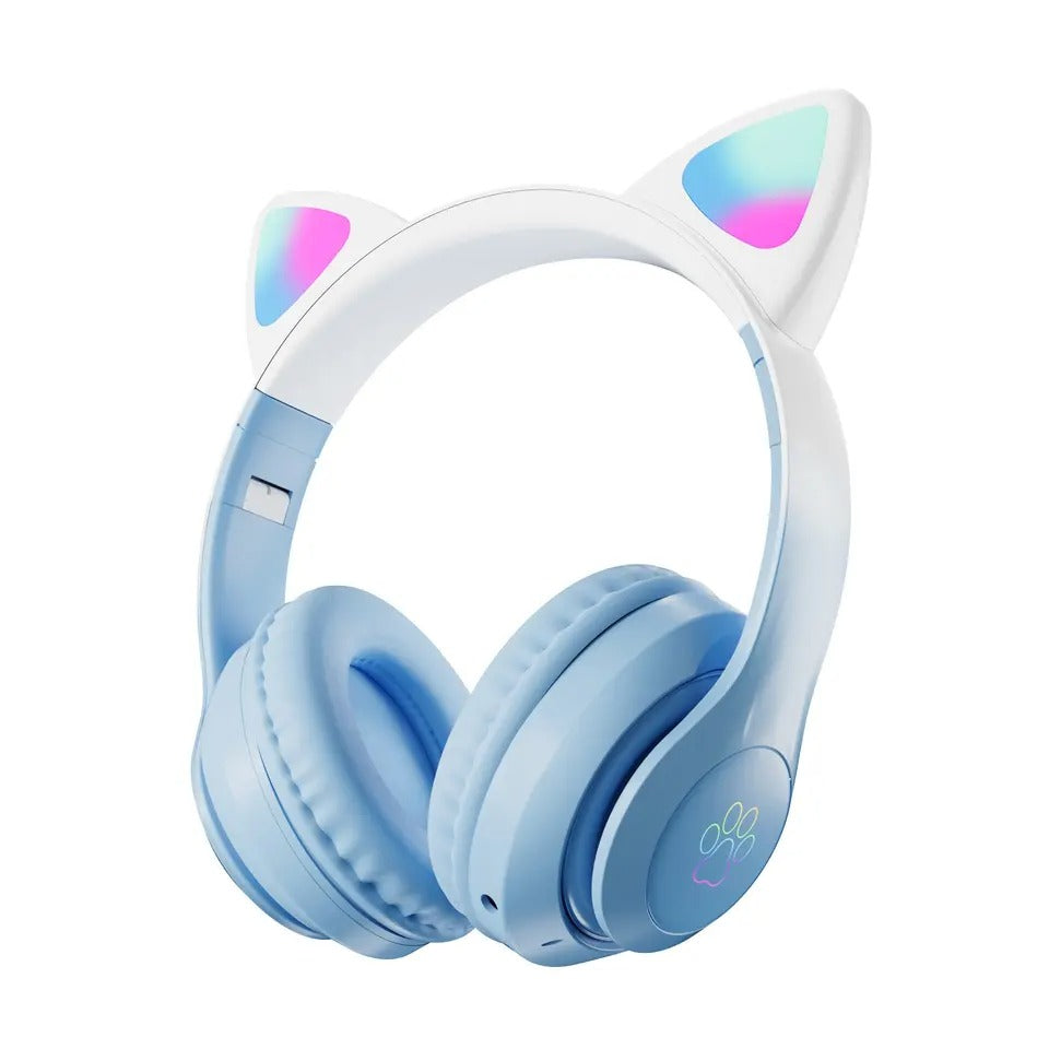 Pro Cute Cat Ear Bluetooth Wireless Headphones Glowing LED RGB Flash Light