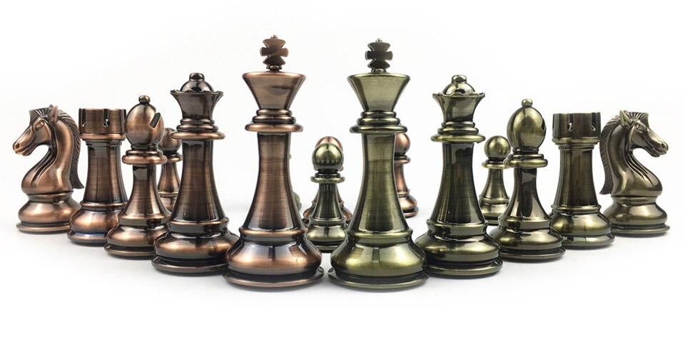 Metal Chess Set High-grade Gift Travel International Chess Game Folding Wooden Mold Chessboard Kirsite Chess Pieces Chessman -Gold Silver