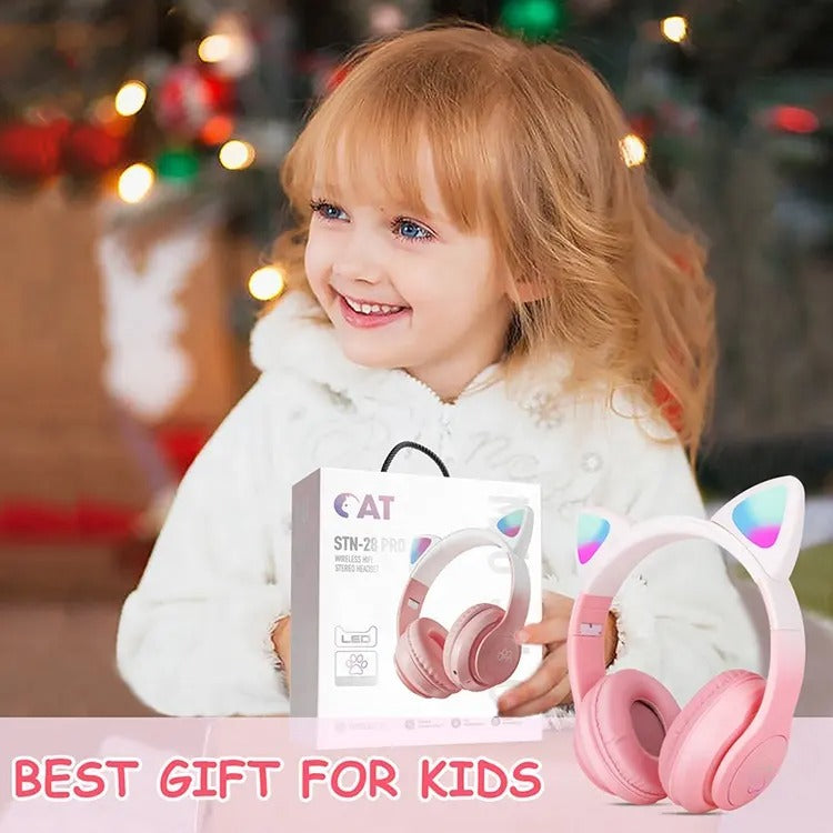 Pro Cute Cat Ear Bluetooth Wireless Headphones Glowing LED RGB Flash Light