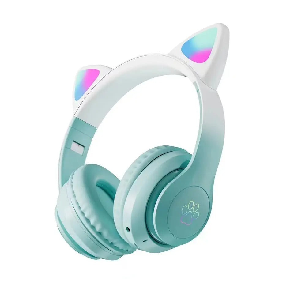 Pro Cute Cat Ear Bluetooth Wireless Headphones Glowing LED RGB Flash Light