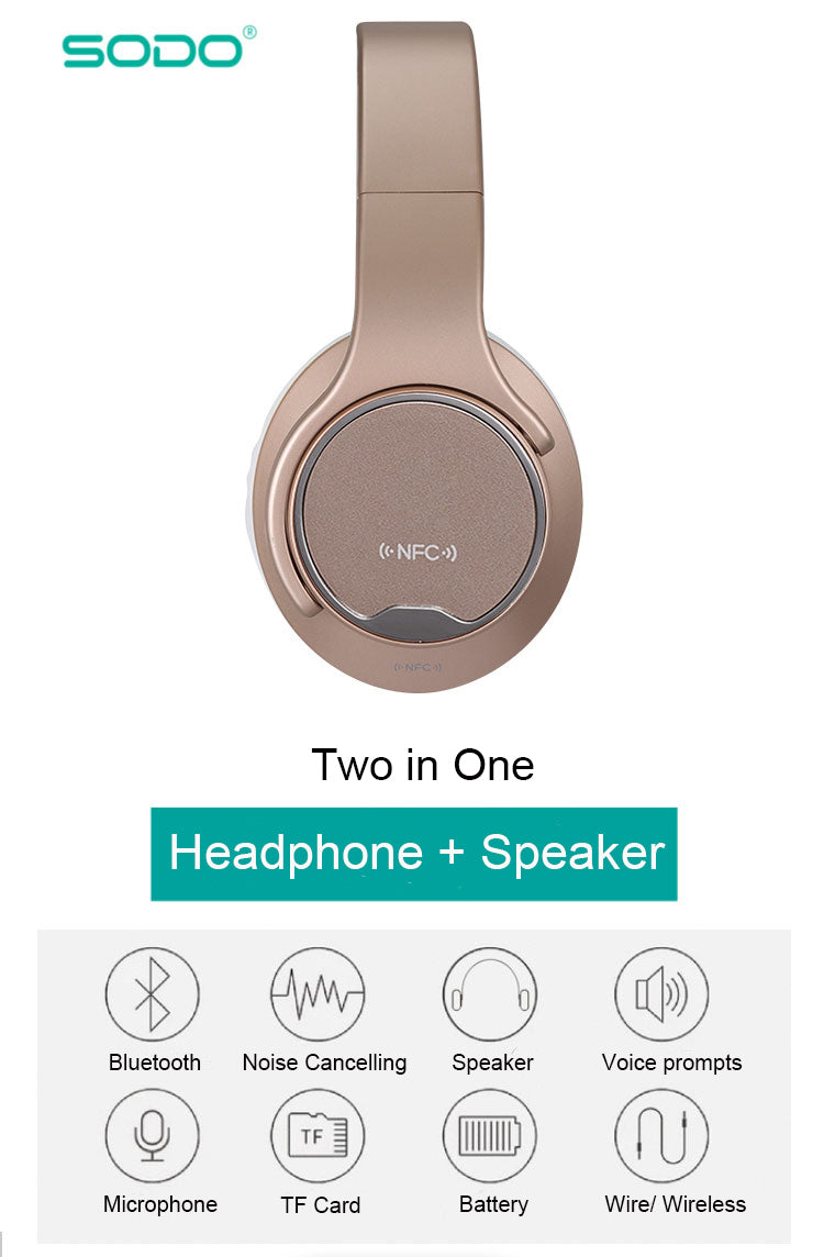 SODO MH1 NFC 2in1 Twist-out Bluetooth Speaker Headphone Wireless Headset with Microphone