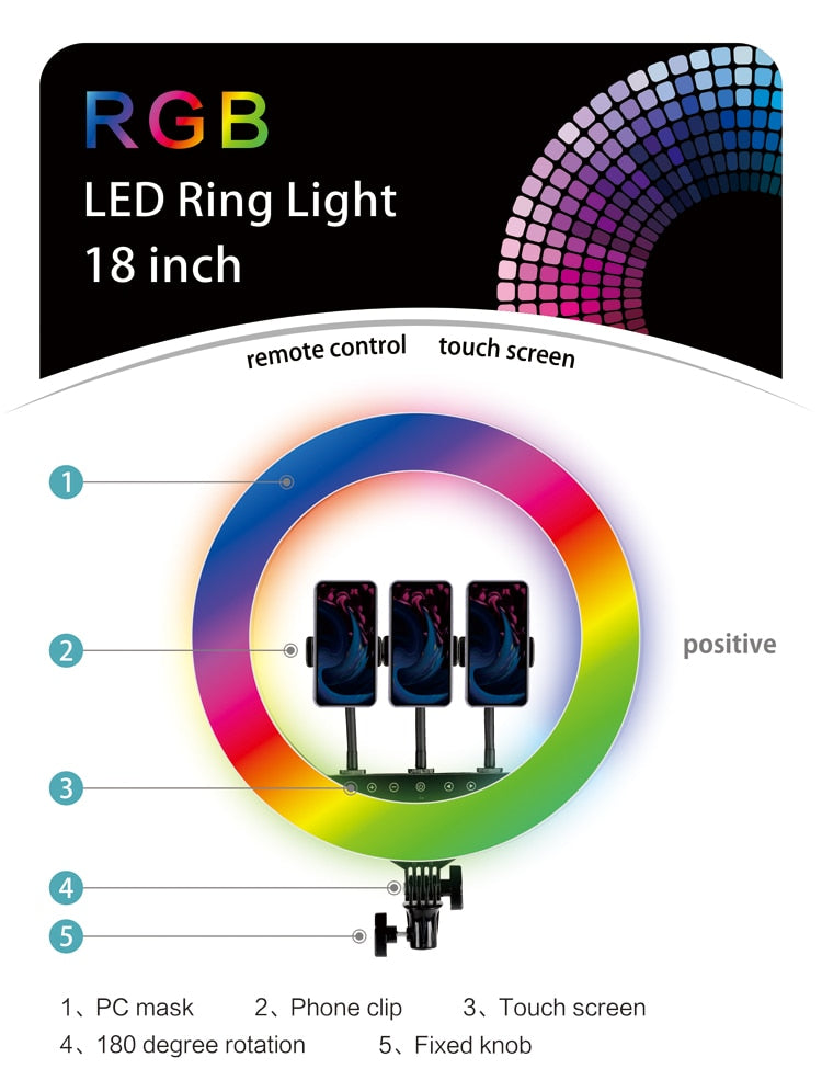 HQ 18 Inch RGB Ring Light tripod LED RingLight Selfie Ring Light
